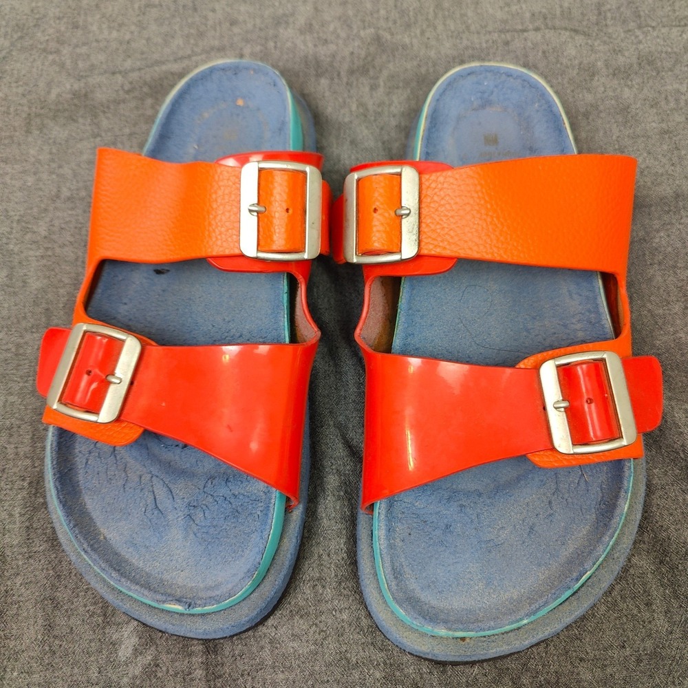 N.Hoolywood Mens Sandals 9.5 Orange Colorblock Buckle Slides Streetwear Japan - Picture 6 of 11